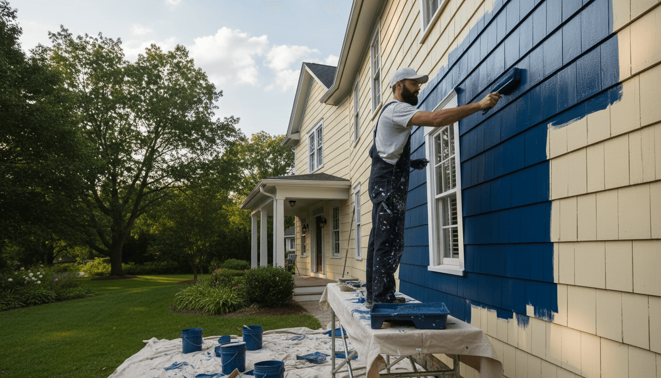 Painter working on exterior siding