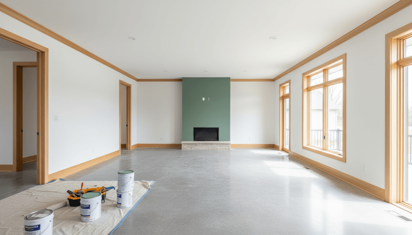 Freshly painted living room with white walls