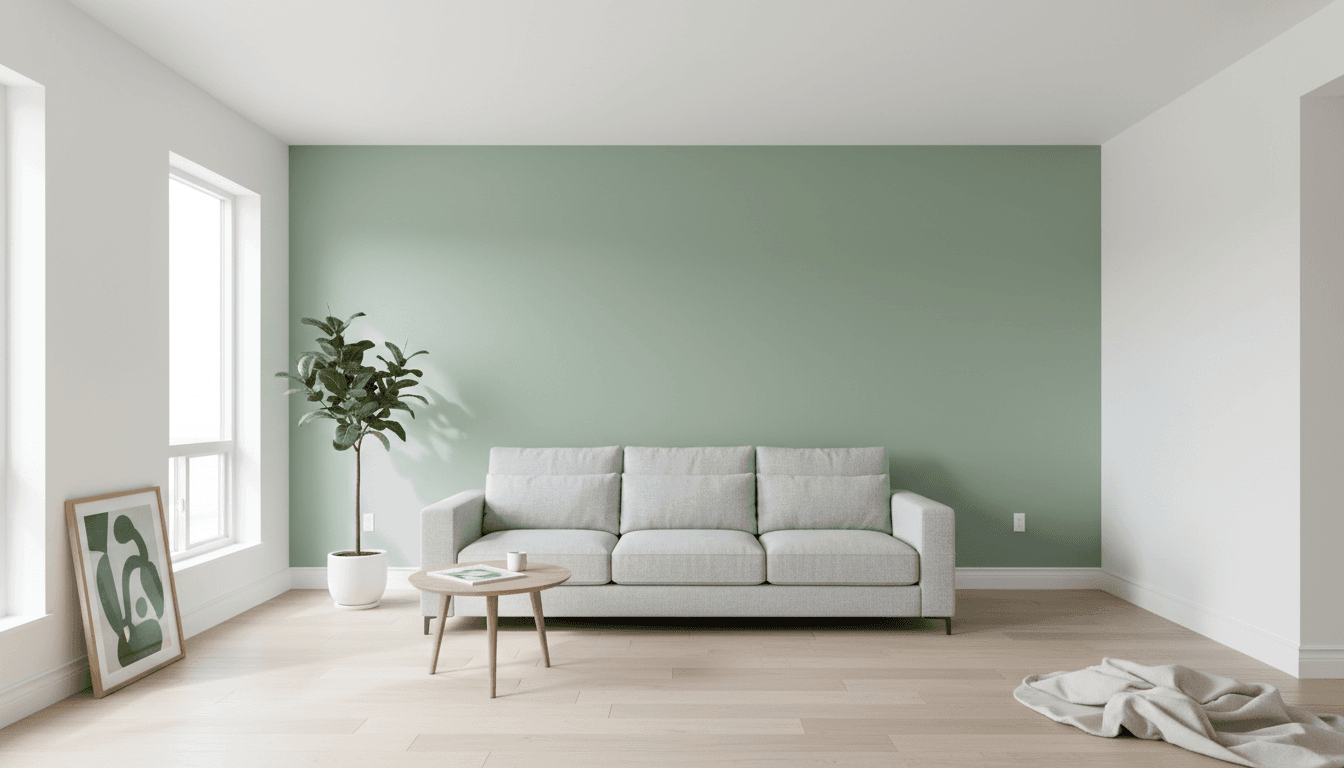 Freshly painted interior wall with a clean, smooth finish in a bright living room